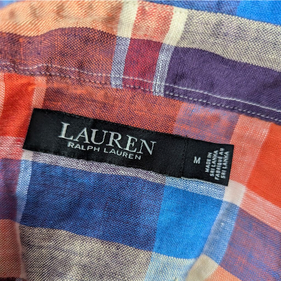 Lauren Ralph Lauren Black Label Orange Plaid Linen Button Down Shirt - Mediun - Picture 3 of 7